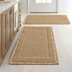 MIULEE Set of 2 Waffle Bathroom Rugs, Boho Bath Rug Super Absorbent, Non Slip Washable Ultra Soft Rubber Backed Shower Bath Mats for Floor, Tub, Shower, Bordered Design, Brown, 18x30 Inch