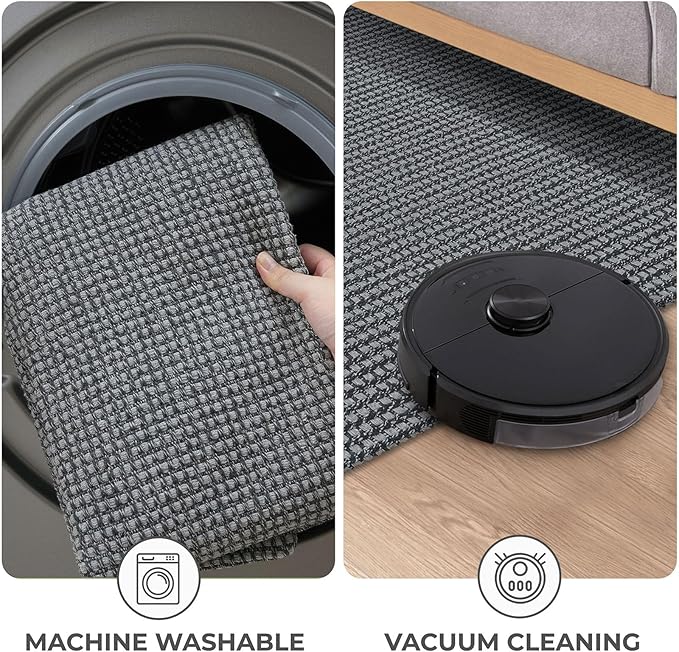 KOZYFLY Extra Long Runners for Hallways 3x18 ft Washable Kitchen Runner Non Slip Rubber Backed Hallway Rug Cotton Entryway Runner Rug Floor Carpet for Indoor Hall, Kitchen, Stair, Grey/Dark Grey