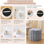 LIFEREVO Faux Rabbit Fur Round Inflatable Pouf Ottoman, 20" X 16" Shaggy Waffle Bubble Floor Poufs Foot Rest Living Room Bedroom, Furry Pouf Chair Foot Stool Couch Home Decor, Anti-Slip, Light Grey