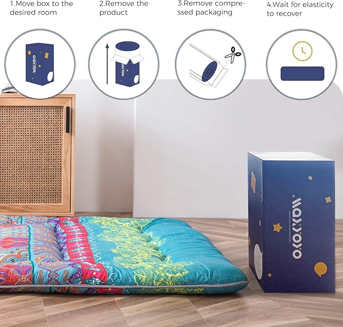 MAXYOYO Bohemian Retro Mattress Boho Floral Japanese Futon Mattress Tatami Floor Mat Foldable Portable Camping, Sleeping Pad, Lounger Couch Bed Full Size