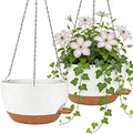 2 Pack 12 Inch Self Watering Hanging Planters for Indoor Plants, Large White Brown Plastic Hanging Pots with Chains for Outdoor Patio Garden Home Decor White Brown