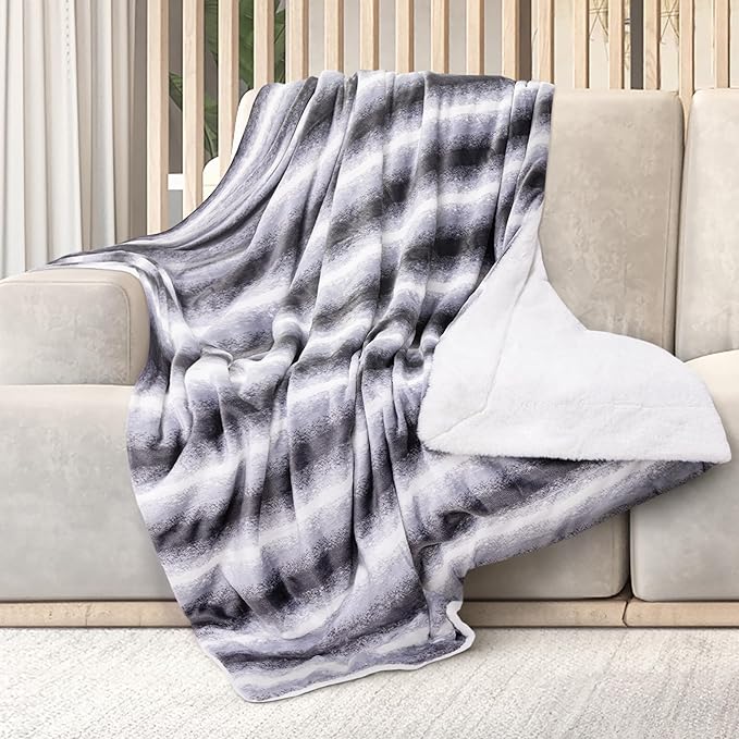 Mon Chateau 60" x 70" Serenity Flannel Throw Blanket, Stripe Print Soft Blanket for Queen-Size Bed, Couch, or Sofa, Cozy Home Decor and Stylish Living Room Comfort, Meadow Loom