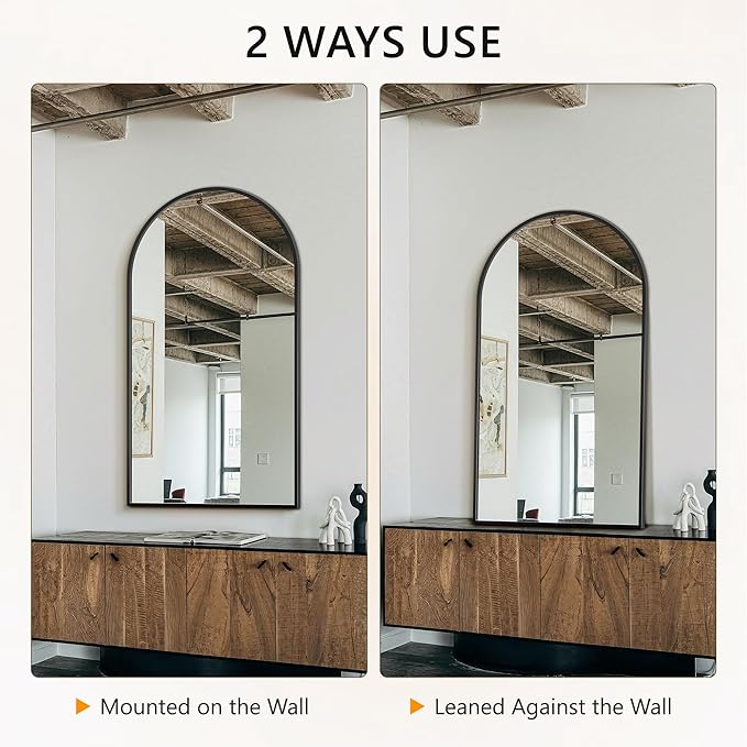 Arched Wall Mirror for Bathroom,Mirrors for Wall,35"x55",Vanity Mirror for Bedroom Dresser, Entryway, Living Room, Metal Frame,Hanging or Leaning Against(Black)
