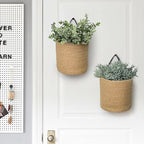 2 Pack Hanging Basket, Small Wall Baskets for Organizing, Wicker Boho Wall Decor Set, Indoor Hanging Plant Holder, Rattan Woven Organizer for Home Decor, Farmhouse Storage Bin, Jute