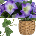Briful 2 Pack Fake Morning Glory with Handwoven Basket - 8.2" Faux Potted Flowers Silk Floral Table Centerpiece for Home Office Room Shelf Desk Decor