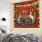 FEASRT Medieval Princess Tapestry Maiden and Unicorn - European Royal Tapestry, 60x51 Inches Soft Flannelette, for Living Room Royal Historical Decor