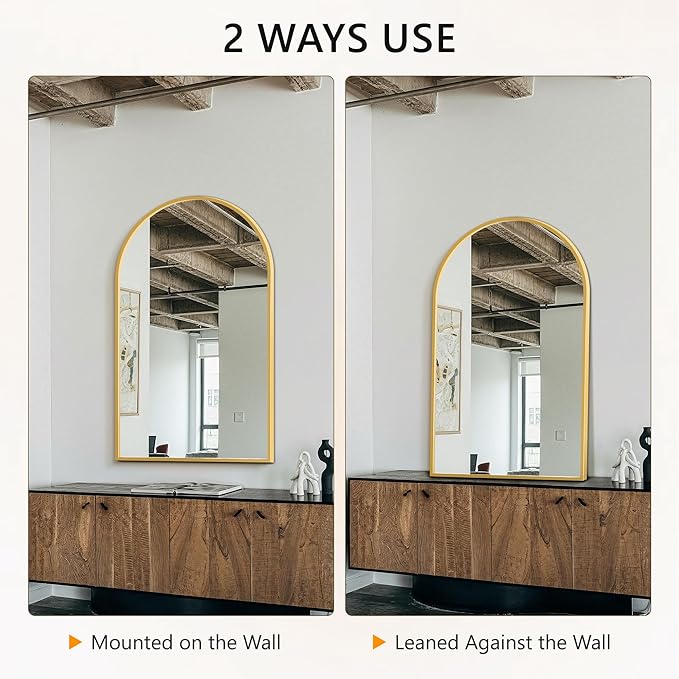 Arched Wall Mirror for Bathroom,Mirrors for Wall,30"x50",Vanity Mirror for Bedroom Dresser, Entryway, Living Room, Metal Frame,Hanging or Leaning Against(Gold)
