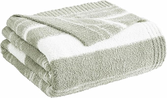 WRENGONGE Sage Green Throw Blanket, 50x70 Soft Cozy Striped Throw Blankets for Couch, Sofa, Bed, Travel, Lightweight Fluffy Warm Plush Decorative Blankets for Women, Men Gift