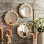 Novabright 3 Pcs Boho Mirror Wall Decor 4.72 Inch Small Round Circle Decorative Mirrors with Wood Bead Hanging Wall Art for Farmhouse Rustic Home Living Room, Bedroom, Bathroom, Entryway