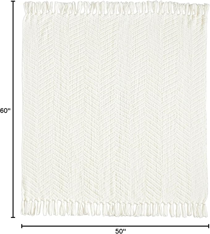 CREVENT 50"X60" Farmhouse Breathable Soft Chenille Knitted Textured Throw Blanket for Couch Chair Bed, Boho Home Decor for Living Room (Ivory)