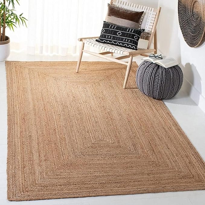 FRELISH DECOR Handwoven Jute Area Rug - 3x5 Feet Natural Yarn - Rustic Vintage Beige Braided Reversible Rectangular Rugs for Bedroom - Kitchen - Living Room - Farmhouse (3' x 5')