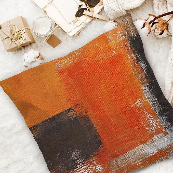 COLORPAPA Burnt Orange Throw Pillow Covers 18x18 Set of 4 Decorative Cushion Cover Taupe Abstract Art Painting Pillowcase for Sofa Bedroom Living Room Décor