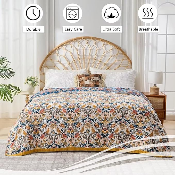Boho Throw Blanket Farmhouse Decor Throw Blanket Bohemian Blanket for Bed 100% Cotton Muslin Woven Couch Blanket All Seasons Quilt Bedroom (White, 90"x98")