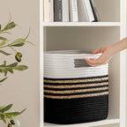 UBBCARE Set of 4 Storage Cubes 13 X 13 X 13 in, Water Hyacinth Storage Bins for Shelves, Toys, Book, Storage Baskets with Handles, Cotton Rope Woven Baskets for Organizing, Black
