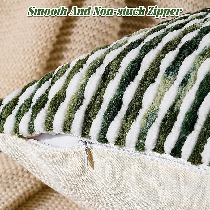AmHoo Boho Chenille Pillow Cover Decorative Tufted Pillowcase for Couch Bed Sofa Bedroom Living Room Modern 14 x 36-Inch Sage Green