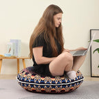 32 inches Meditation Floor Cushion for Adults, Round Large Thick Floor Pillow, Memory Foam Filling, Blue