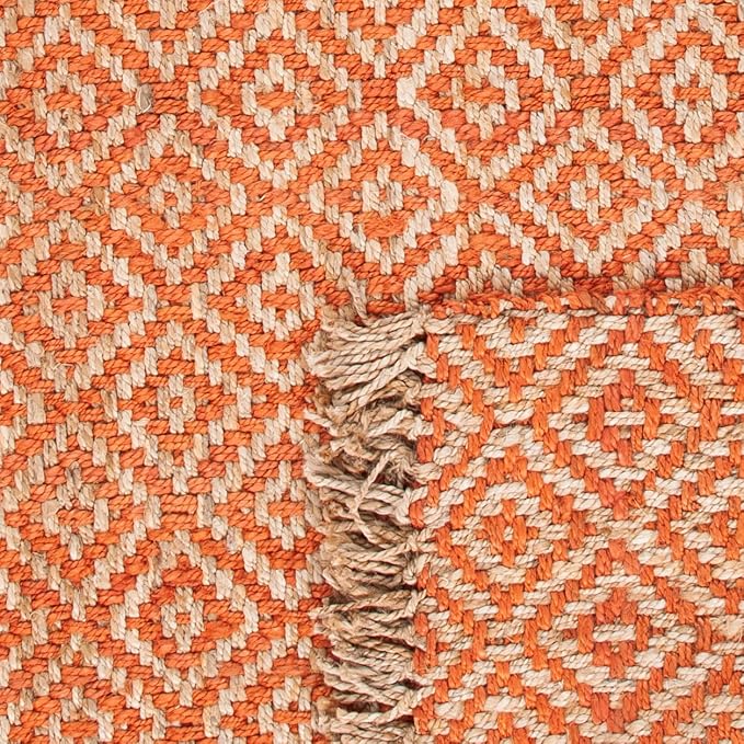 SAFAVIEH Natural Fiber Collection Area Rug - 6' Round, Orange & Natural, Handmade Boho Diamond Tassel Jute, Ideal for High Traffic Areas in Living Room, Bedroom (NF266B)