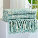 Multi-Color Turquoise Cable Woven Throw Blanket for Couch,50"X60" Boho Style Textured Blankets for Home Decor,Super Soft Warm Cozy Chunky Blanket with Decorative Tassels for Bed