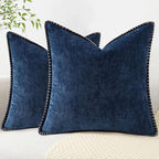 decorUhome Chenille Soft Cozy Throw Pillow Covers 26x26 Set of 2, Modern Farmhouse Boho Velvet Decorative Euro Sham Pillow Cases with Stitched Edge for Couch Sofa Bed Home Decor, Poseidon