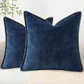 decorUhome Chenille Soft Cozy Throw Pillow Covers 18x18 Set of 2, Modern Farmhouse Boho Velvet Decorative Pillow Cases with Stitched Edge for Couch Sofa Bed Home Decor, Poseidon