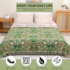 Boho Throw Blanket for Bed, 100% Cotton Ultra Soft Rustic Quilt King Blanket Florals and Animals Printed Farmhouse Decor Large Bed Blankets,90"×98" All Season Rustic Throw for Sofa Couch Chair