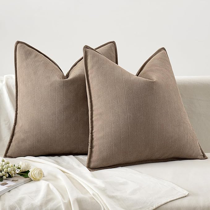 MIULEE Pack of 2 Coco Brown Decorative Pillow Covers 18x18 Inch Soft Chenille Luxurious Couch Throw Pillows Farmhouse Cushion Covers with Elegant Design for Sofa Bedroom Living Room Home Decor