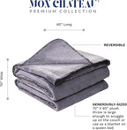 Mon Chateau 60" x 70" Fireside Mélange Throw Blanket, Contrast Stitching Soft Blanket for Queen-Size Bed, Couch, or Sofa, Cozy Home Decor and Stylish Living Room Comfort, Moonstone