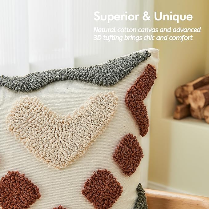 lifein 18x18 Pillow Covers-Throw Pillow Cover Tufted Boho Jacquard Pillow Covers Farmhouse Decorative Pillow Cover Pillow Cases for Gift Couch Sofa Bed Chair Living Room Home Decor