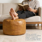 Thgonwid Unstuffed Faux Leather Pouf Cover, Handmade Footstool Ottoman Storage Solution, Floor Footrest Cushion - 16.5”Dx12”H, Yellow
