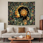 Apdidl Sun and Moon Hippie Decor Tapestry for Bedroom, Boho Hippy Mystic Floral Tapestries Wall Hanging Aesthetic, Vintage Mandala Plants Moon Cute Backdrop Wall Decor for Living Room Dorm 60"X79"