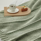 Amélie Home Chevron Chenille Knit Throw Blanket for Couch, Cozy Texture Decorative Soft Blanket for Sofa & Chair, 60"x80", Sage Green