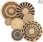 7 Pcs Boho Wall Basket Decor Decorative Hanging Woven Wall Basket Decor Round Farmhouse Hanging Baskets Handmade Woven Baskets Walls Decorative for Kitchen Rustic Home Summer Decorations