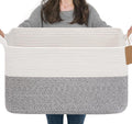 Goodpick Woven Storage Baskets for Organizing 22”x17”x12” Large Blanket Basket for Living Room Home Decor, Rectangle Rope Toy Basket for Kids, Gift Baskets Empty with Handles, Gray