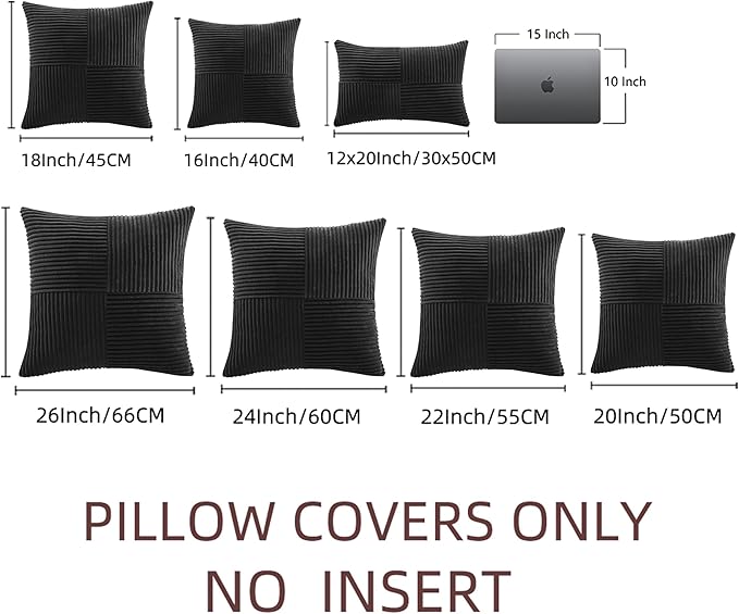 Fancy Homi 2 Packs Black Lumbar Decorative Throw Pillow Covers 12x20 Inch for Living Room Couch Bed Sofa, Rustic Farmhouse Boho Home Decor, Soft Striped Corduroy Rectangle Accent Cushion Case 30x50 cm