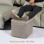 Louis Donné Unstuffed Storage Pouf Ottoman Cover 45x45 Cotton Linen DIY Decorative Footrest for Living Room Bedroom Home Office Replacement (Only Cover)