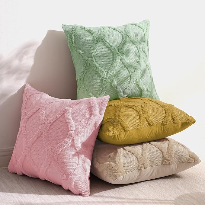 decorUhome Spring Throw Pillow Covers 20x20 Inch Set of 2, Soft Plush Faux Fur Wool Light Brown Accent Couch Pillow Covers for Modern Farmhouse Bed Sofa Living Room