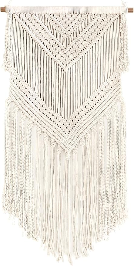 Livalaya Boho Macrame Woven Wall Hanging Beige 16 in x 36 in Modern Bohemian Tapestry wall Art Decor for House, Apartment, Dorm, Bedroom, Nursery, Party Decorations, Wedding, Wall Ornament