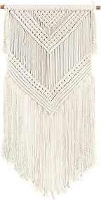 Livalaya Boho Macrame Woven Wall Hanging Beige 16 in x 36 in Modern Bohemian Tapestry wall Art Decor for House, Apartment, Dorm, Bedroom, Nursery, Party Decorations, Wedding, Wall Ornament