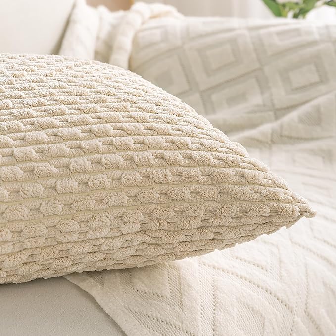 Set of 4 Beige Decorative Throw Pillow Covers 18x18 Inch Corduroy Pillow Covers for Bed Couch Sofa Living Room Soft Square Cushion Cases