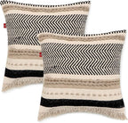 REDEARTH · Handmade Boho Throw Pillow Covers - Bohemian Chic Farmhouse Style - Accent Woven Indoor and Outdoor Pillow Cushion Cases for Couch, Bed, Chair, Sofa, Bench – Set of 2-18"x18" - Natural