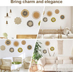 7Pack Boho Wall Basket Set Hanging Woven Wall Basket Decor Rattan Flat Round Wicker Wall Art Set Round Wall Art for Living Room Kitchen Office Bathroom Dining Room (Style 5)