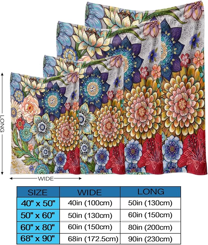 Neasow Floral Fleece Throw Blanket, Vibrant Color Boho Flowers Blossom Cozy Decor Throws for Sofa Bed Couch Chair or Dorm 40×50 inch