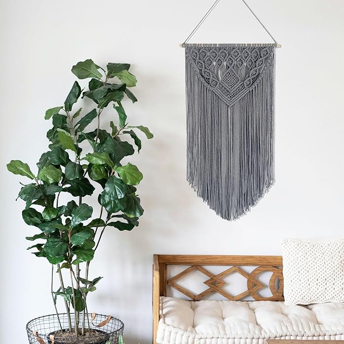 Winterdemoon Boho Grey Macrame Wall Hanging