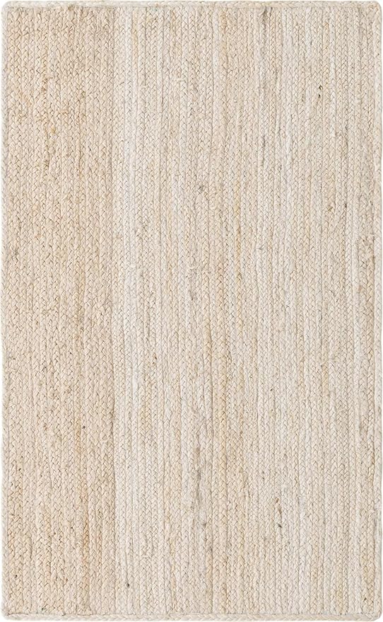 Unique Loom Braided Jute Collection Area Rug - Dhaka (3' 3" x 5' 1" Rectangle, White)