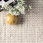 nuLOOM 5x8 Daniela Jute Tassel Hand Woven Area Rug, Off White, Solid Chunky Farmhouse Design, Natural Fiber, For Bedroom, Dining Room, Living Room, Hallway, Office, Entryway