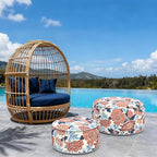 TWELAR Indoor/Outdoor Inflatable Ottoman, Water Repellent Round Foot Rest Ottomans D31 x H14 inch, Portable Footstool for Patio Garden Camping or Home, Red Chrysanthemum