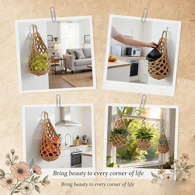 Macrame Plant Hanger Set of 3, Boho Wall Hanging Planter for 4-6 Inch Pots - Handwoven Cotton Rope Wall Decor with S-Hooks for Indoor Plants in Living Room, Bedroom & Office