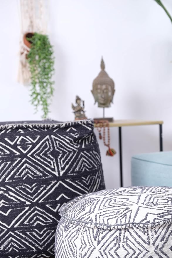 Mandala Life ART Pouf Ottoman - 20x20x20 - Foot Rest Stool White Pouf