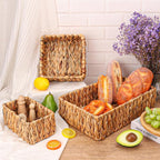 3 Set Rustic Water Hyacinth Storage Baskets - Rectangular Wicker Set for Organizing, Decorating, Bathroom, Living Room, Dining Room