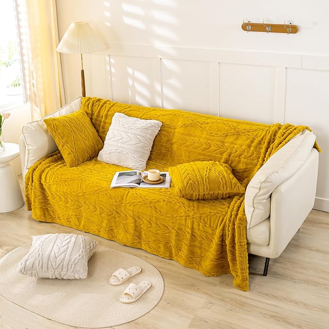 YUSOKI Twin XL Blanket Single Layer,Weight(3.1lb),370GMS-3D Stylish Design for Gift Home Decor (Mustard Yellow,65"x90")